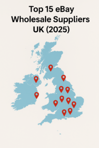 Graphic highlighting the top 15 eBay wholesale suppliers in the UK for December 2025 with supplier icons and eCommerce visuals