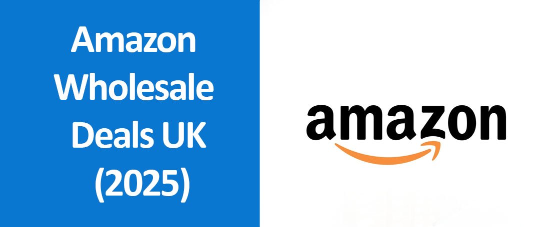 Visual showing the best Amazon wholesale deals in 2025, including bulk products, supplier icons, and eCommerce graphics.