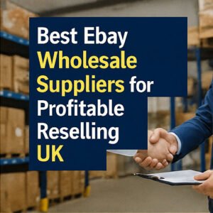 Visual showing the best eBay wholesale suppliers for high-profit reselling in 2025 with profit icons and supplier graphics.