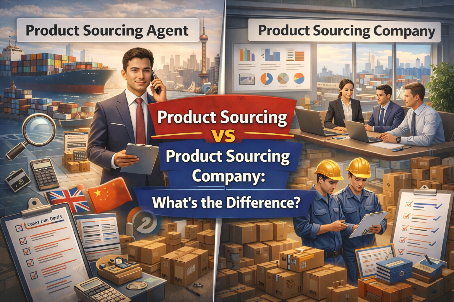 Comparison of product sourcing agent and product sourcing company for UK businesses Caption: Understanding sourcing models helps UK importers choose the right partner.
