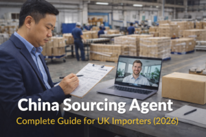 China sourcing agent reviewing supplier documents and production plan for UK importer