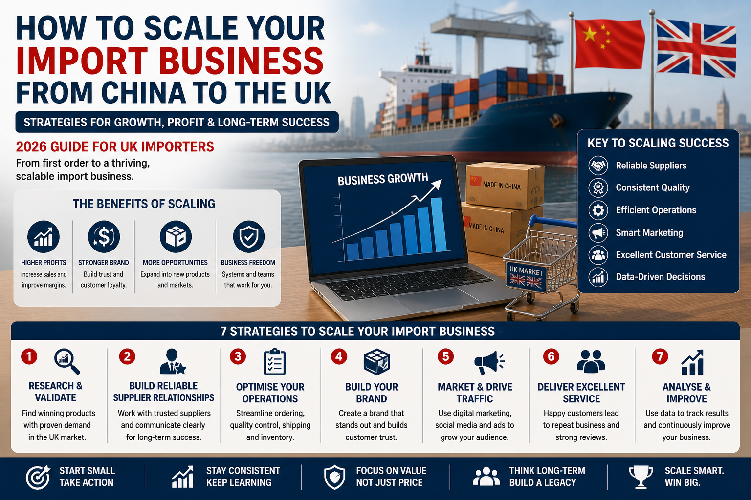 scale import business from China showing growth strategy, supplier management, and logistics for UK businesses