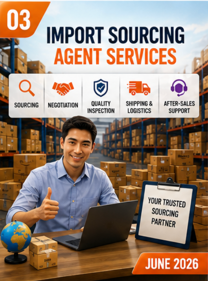 Import sourcing agent providing supplier sourcing, negotiation, quality inspection, logistics coordination, and after-sales support.